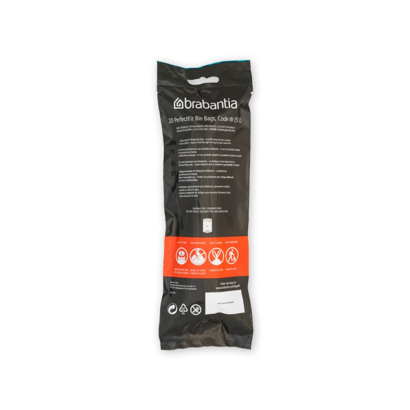 Торбички за кош Brabantia PerfectFit NewIcon 650534, Размер W, 5 л, 20 броя, Бял