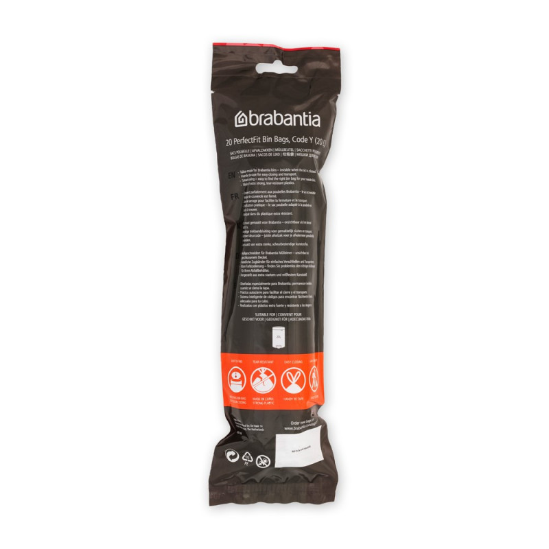 Торбички за кош Brabantia PerfectFit NewIcon 650536, Размер Y, 20 л, 20 броя, Бял
