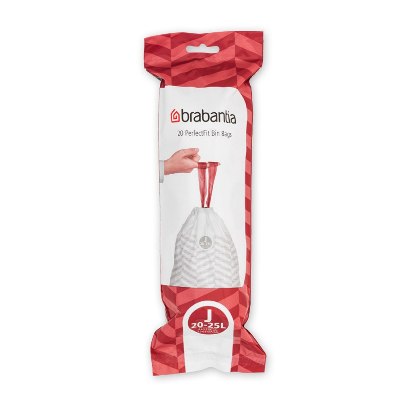 Торбички за кош Brabantia PerfectFit NewIcon/Bo 650537, Размер J, 20-25 л, 20 броя, Бял