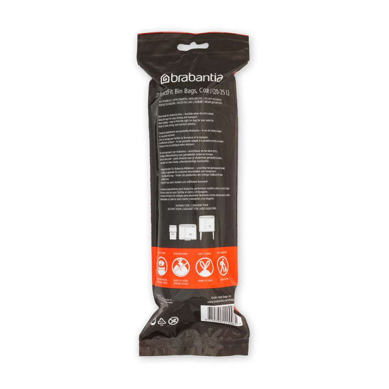 Торбички за кош Brabantia PerfectFit NewIcon/Bo 650537, Размер J, 20-25 л, 20 броя, Бял