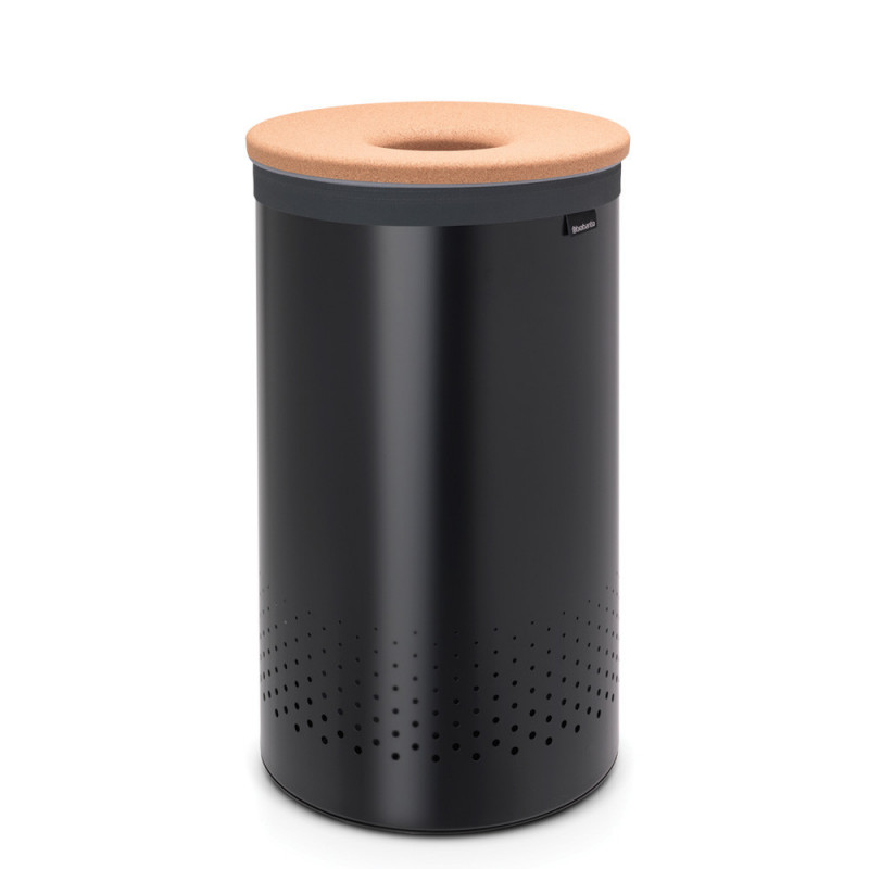 Кош за пране Brabantia 1000826, 60 л, Корков капак, Пълнене без отваряне, Вентилационни отвори, Черен