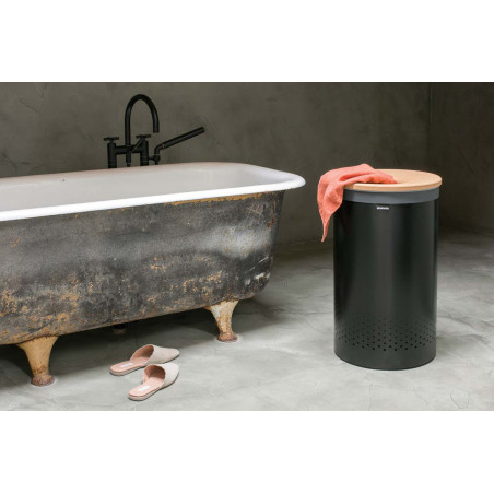 Кош за пране Brabantia 1000826, 60 л, Корков капак, Пълнене без отваряне, Вентилационни отвори, Черен