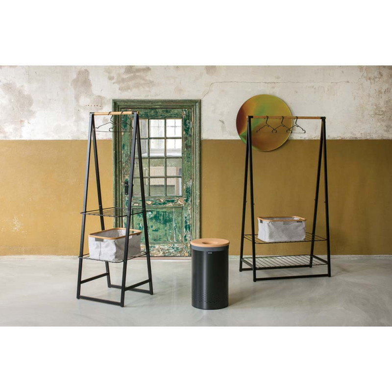 Кош за пране Brabantia 1000826, 60 л, Корков капак, Пълнене без отваряне, Вентилационни отвори, Черен