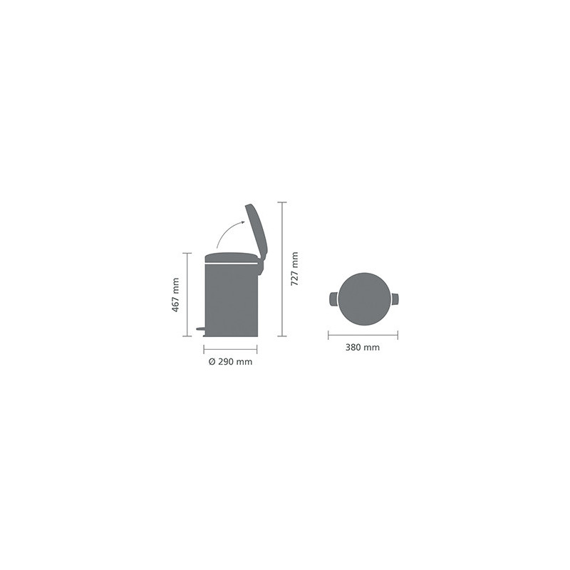 Кош за боклук с педал Brabantia NewIcon 1001091, 20 л, Плавно затваряне, Противоплъзгаща основа, Минерално покритие, Сив