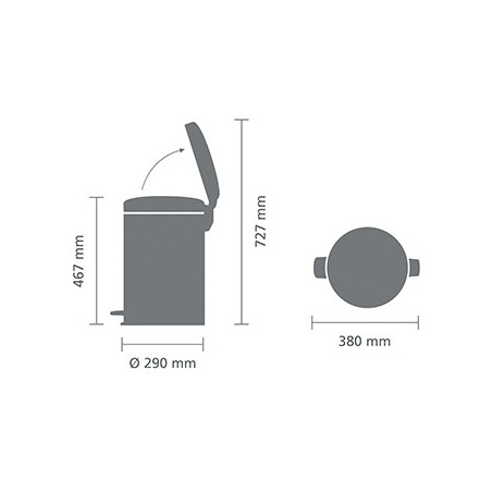 Кош за боклук с педал Brabantia NewIcon 1001091, 20 л, Плавно затваряне, Противоплъзгаща основа, Минерално покритие, Сив