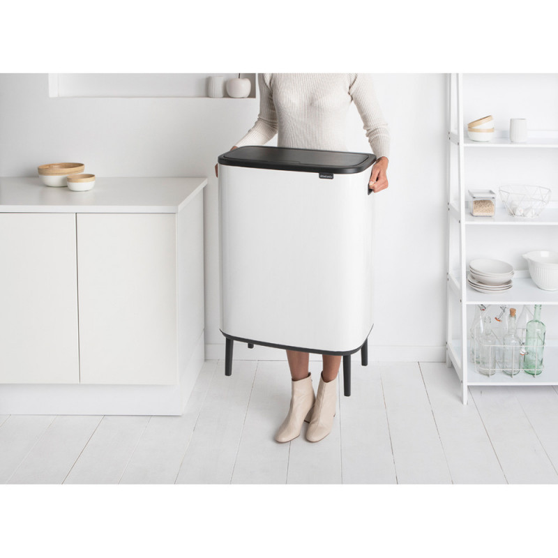 Кош за боклук Brabantia Bo Touch Hi 1001263, 2x30 л, Плътно прилепване към стена, Реглаж на краката, Бял