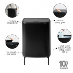 Кош за боклук Brabantia Bo Touch Hi 1001264, 2x30 л, Плътно прилепване към стена, Реглаж на краката, Черен/мат