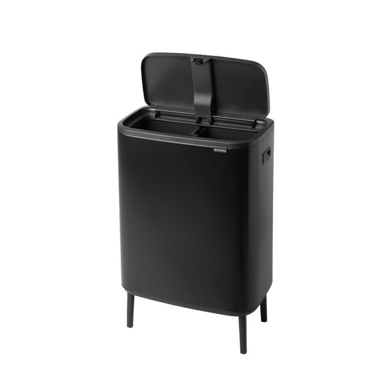Кош за боклук Brabantia Bo Touch Hi 1001264, 2x30 л, Плътно прилепване към стена, Реглаж на краката, Черен/мат
