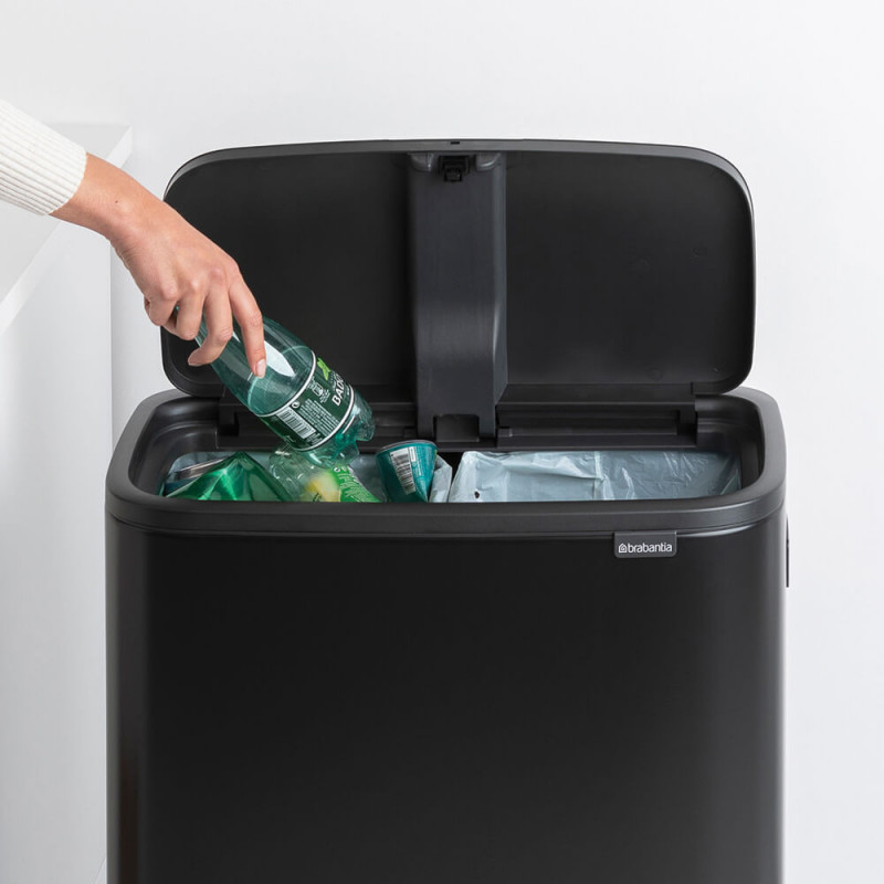 Кош за боклук Brabantia Bo Touch Hi 1001264, 2x30 л, Плътно прилепване към стена, Реглаж на краката, Черен/мат