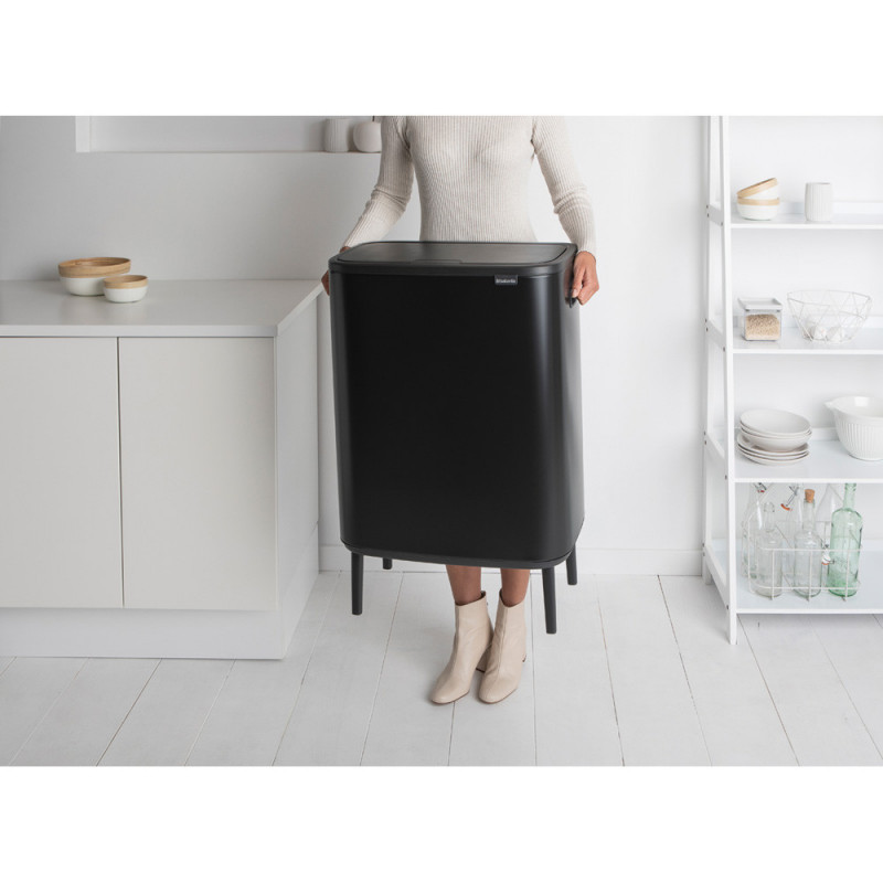 Кош за боклук Brabantia Bo Touch Hi 1001264, 2x30 л, Плътно прилепване към стена, Реглаж на краката, Черен/мат