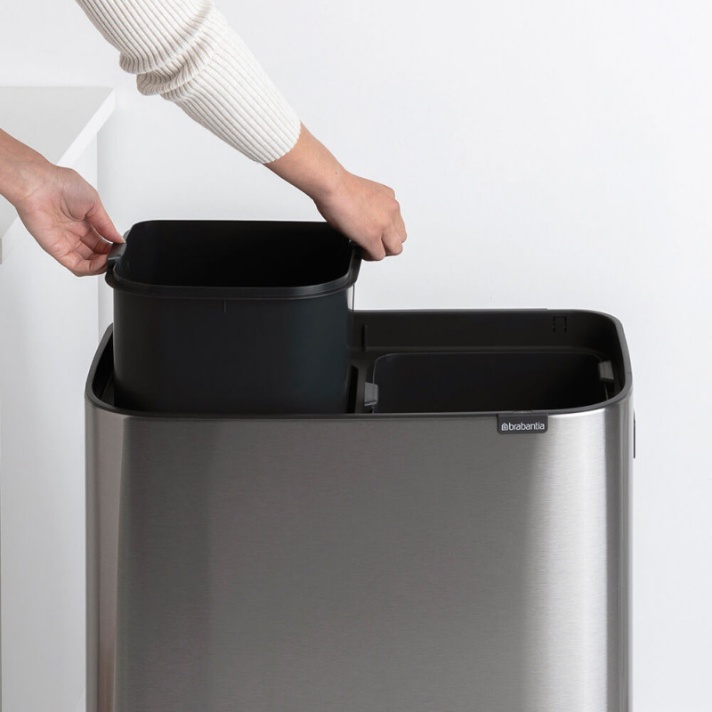 Кош за боклук Brabantia Bo Touch Hi 1001265, 2x30 л, Плътно прилепване към стена, Реглаж на краката, Устойчив на отпечатъци, Инокс/мат