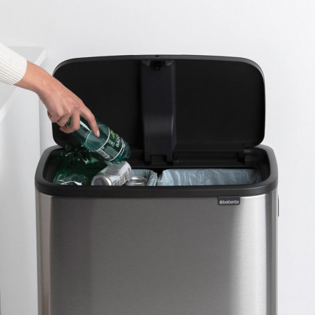 Кош за боклук Brabantia Bo Touch Hi 1001265, 2x30 л, Плътно прилепване към стена, Реглаж на краката, Устойчив на отпечатъци, Инокс/мат