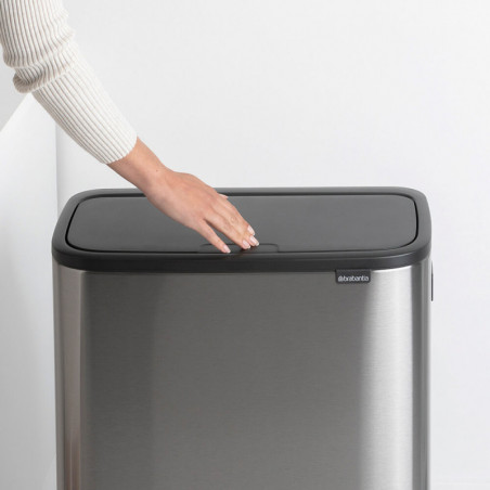 Кош за боклук Brabantia Bo Touch Hi 1001265, 2x30 л, Плътно прилепване към стена, Реглаж на краката, Устойчив на отпечатъци, Инокс/мат
