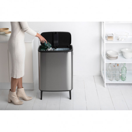 Кош за боклук Brabantia Bo Touch Hi 1001265, 2x30 л, Плътно прилепване към стена, Реглаж на краката, Устойчив на отпечатъци, Инокс/мат