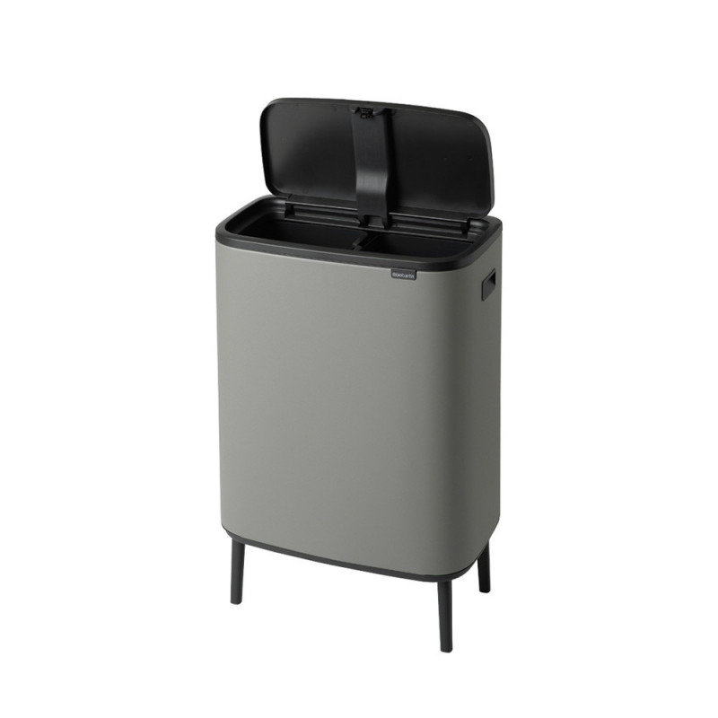 Кош за боклук Brabantia Bo Touch Hi 1001266, 2x30 л, Плътно прилепване към стена, Реглаж на краката, Минерално покритие, Сив