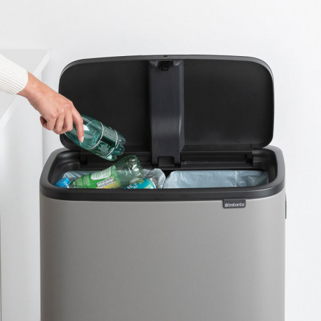 Кош за боклук Brabantia Bo Touch Hi 1001266, 2x30 л, Плътно прилепване към стена, Реглаж на краката, Минерално покритие, Сив