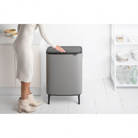Кош за боклук Brabantia Bo Touch Hi 1001266, 2x30 л, Плътно прилепване към стена, Реглаж на краката, Минерално покритие, Сив