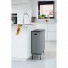 Кош за боклук Brabantia Bo Touch Hi 1001266, 2x30 л, Плътно прилепване към стена, Реглаж на краката, Минерално покритие, Сив