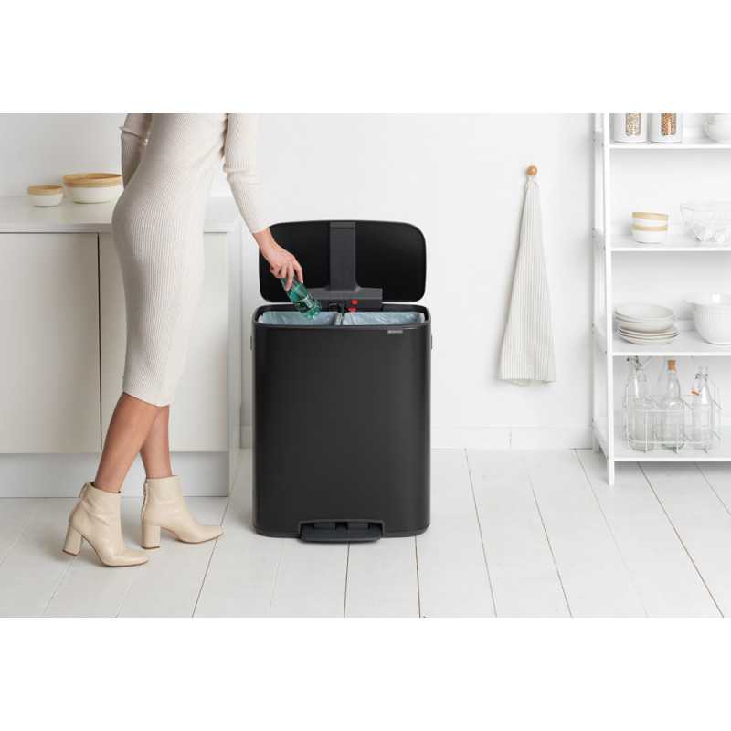 Кош за боклук Brabantia Bo Pedal 1003191, 2x30 л, Плавно затваряне, Противоплъзгаща основа, Черен