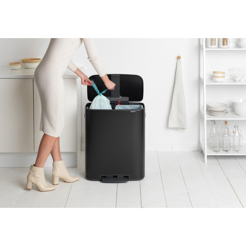 Кош за боклук Brabantia Bo Pedal 1003191, 2x30 л, Плавно затваряне, Противоплъзгаща основа, Черен