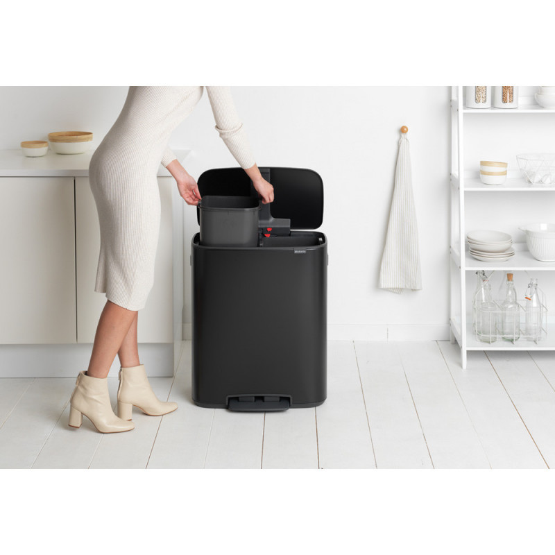 Кош за боклук Brabantia Bo Pedal 1003191, 2x30 л, Плавно затваряне, Противоплъзгаща основа, Черен