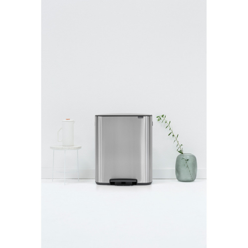 Кош за боклук Brabantia Bo Pedal 1003192, 2x30 л, Плавно затваряне, Противоплъзгаща основа, Устойчив на пръстови отпечатъци, Инокс/мат