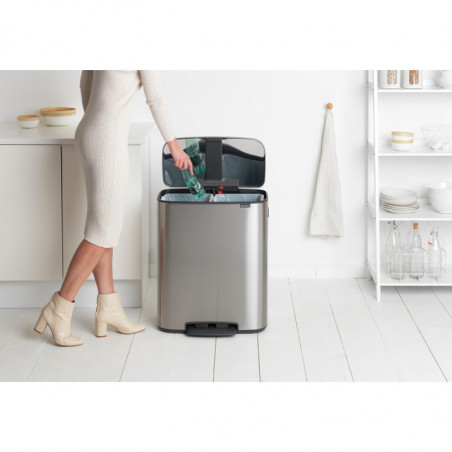 Кош за боклук Brabantia Bo Pedal 1003192, 2x30 л, Плавно затваряне, Противоплъзгаща основа, Устойчив на пръстови отпечатъци, Инокс/мат