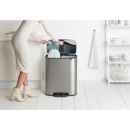 Кош за боклук Brabantia Bo Pedal 1003192, 2x30 л, Плавно затваряне, Противоплъзгаща основа, Устойчив на пръстови отпечатъци, Инокс/мат