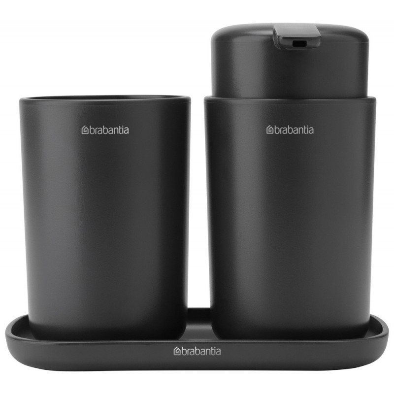 Комплект аксесоари за баня Brabantia ReNew 1003491, 3 части, 250 мл, Устойчиви на корозия, Тъмносив