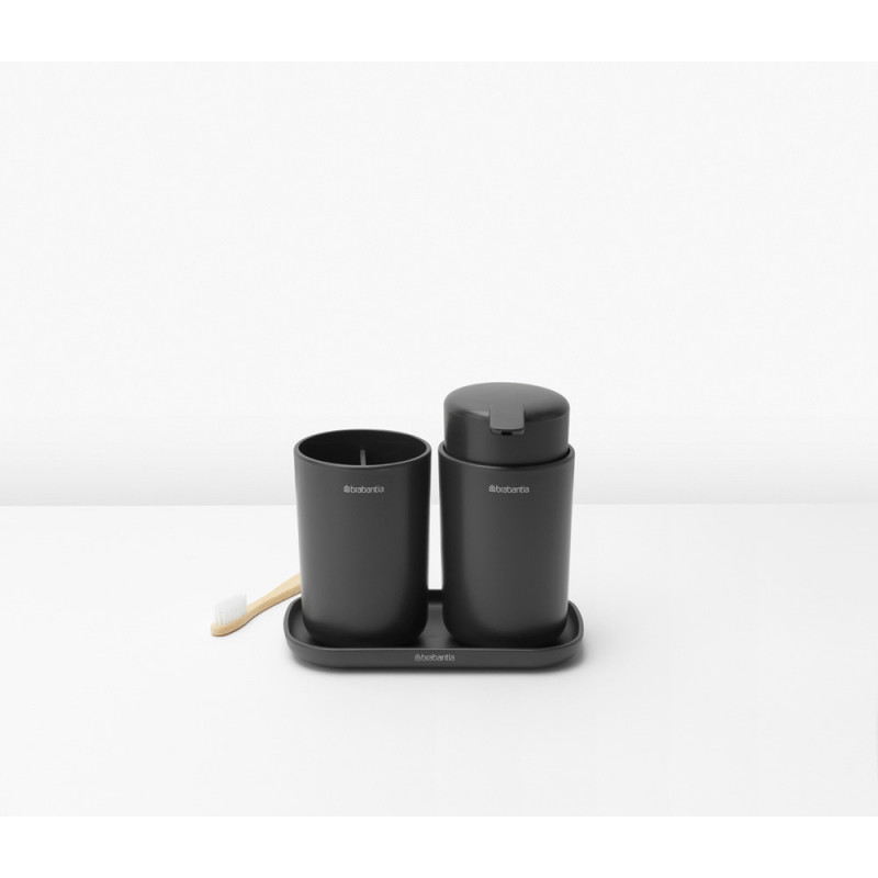 Комплект аксесоари за баня Brabantia ReNew 1003491, 3 части, 250 мл, Устойчиви на корозия, Тъмносив