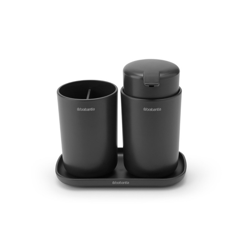 Комплект аксесоари за баня Brabantia ReNew 1003491, 3 части, 250 мл, Устойчиви на корозия, Тъмносив