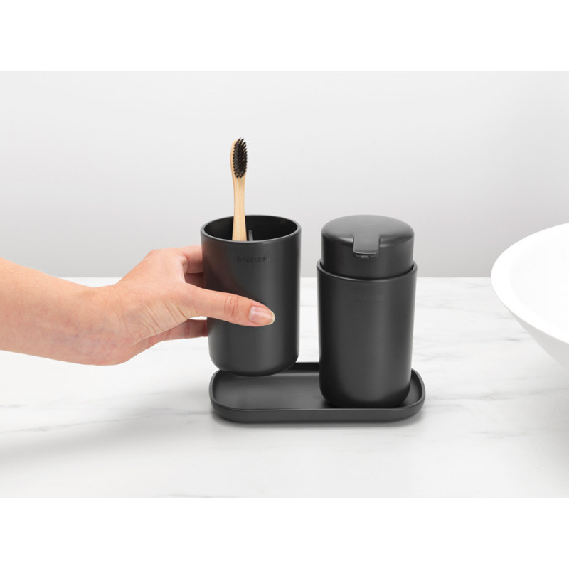 Комплект аксесоари за баня Brabantia ReNew 1003491, 3 части, 250 мл, Устойчиви на корозия, Тъмносив