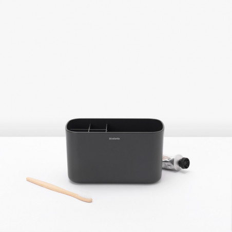 Кутия за аксесоари за баня Brabantia ReNew 1003493, Устойчива на корозия, Вътрешен разделител, Противоплъзгаща основа, Тъмносив