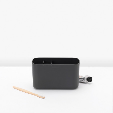 Кутия за аксесоари за баня Brabantia ReNew 1003493, Устойчива на корозия, Вътрешен разделител, Противоплъзгаща основа, Тъмносив