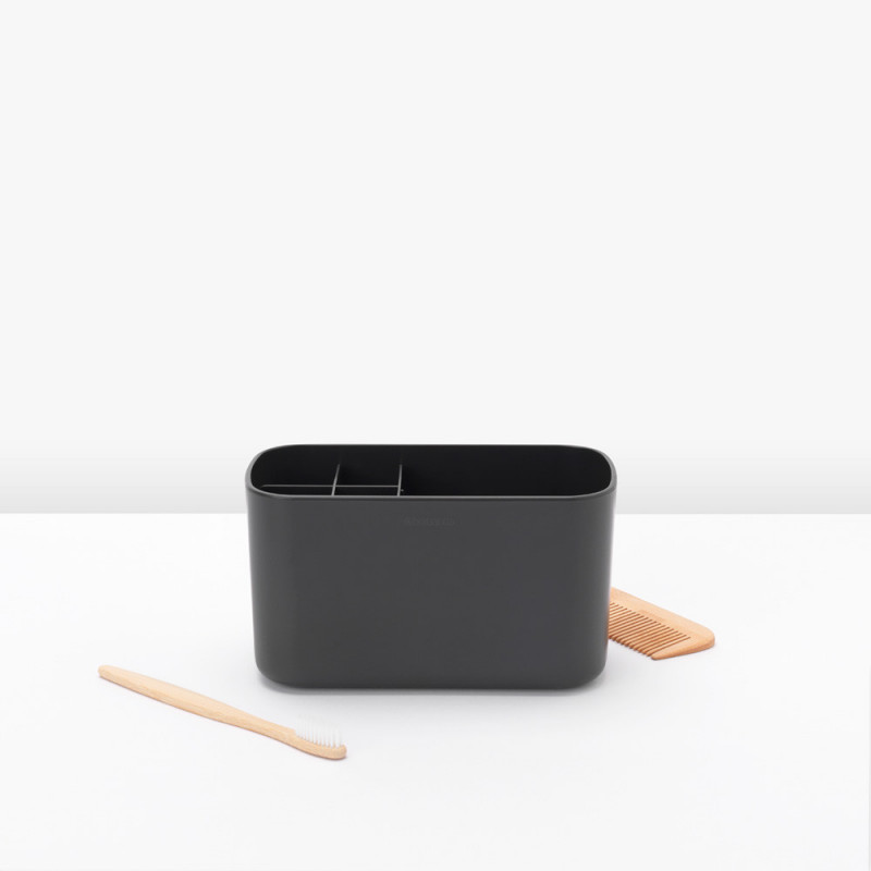 Кутия за аксесоари за баня Brabantia ReNew 1003493, Устойчива на корозия, Вътрешен разделител, Противоплъзгаща основа, Тъмносив