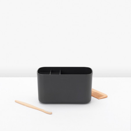 Кутия за аксесоари за баня Brabantia ReNew 1003493, Устойчива на корозия, Вътрешен разделител, Противоплъзгаща основа, Тъмносив