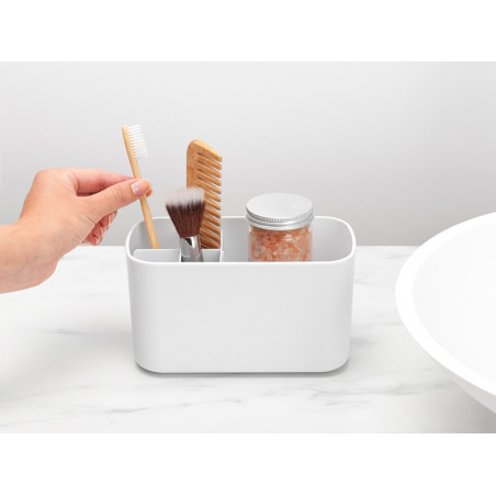 Кутия за аксесоари за баня Brabantia ReNew 1003494, Устойчива на корозия, Вътрешен разделител, Противоплъзгаща основа, Бял