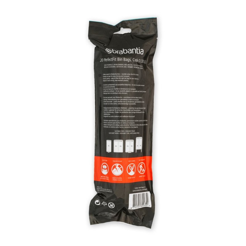 Торбички за кош Brabantia PerfectFit FlatBack+/Bo 1004144, Размер O, 30 л, 20 броя, Бял