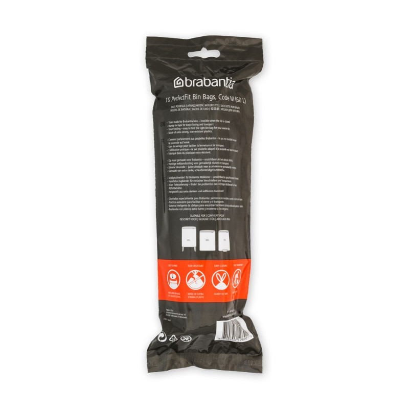 Торбички за кош Brabantia PerfectFit Bo 1004145, Размер M, 60 л, 10 броя, Бял