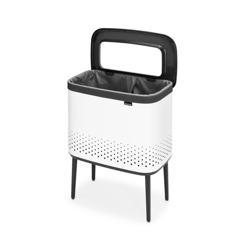 Кош за пране Brabantia Bo 1004174, 60 л, Пълнене без отваряне, Вентилационни отвори, Регулируеми крачета, Бял
