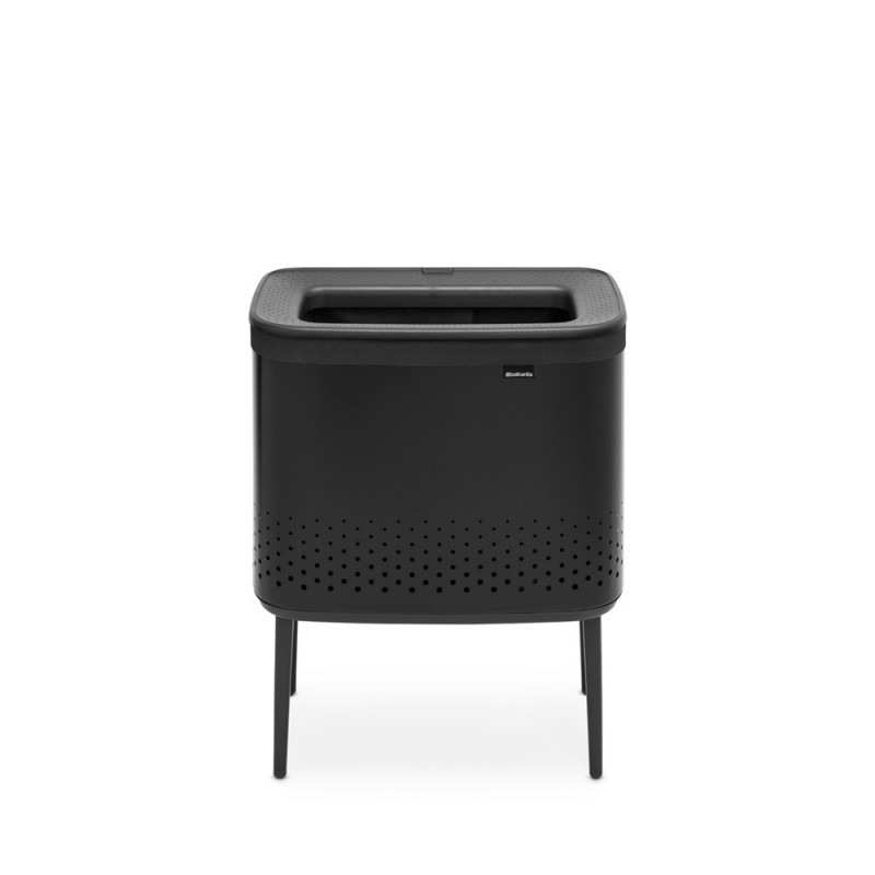 Кош за пране Brabantia Bo 1004175, 60 л, Пълнене без отваряне, Вентилационни отвори, Регулируеми крачета, Черен