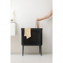 Кош за пране Brabantia Bo 1004175, 60 л, Пълнене без отваряне, Вентилационни отвори, Регулируеми крачета, Черен