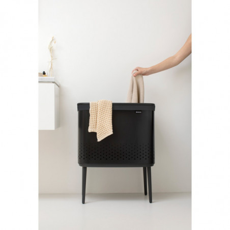Кош за пране Brabantia Bo 1004175, 60 л, Пълнене без отваряне, Вентилационни отвори, Регулируеми крачета, Черен