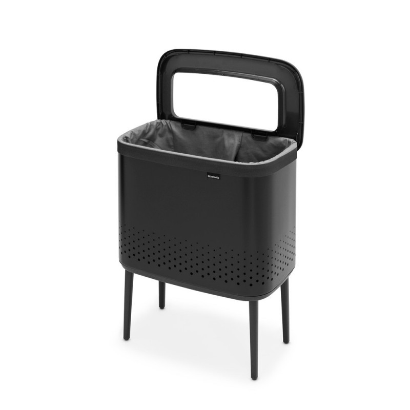 Кош за пране Brabantia Bo 1004175, 60 л, Пълнене без отваряне, Вентилационни отвори, Регулируеми крачета, Черен