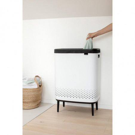 Кош за пране Brabantia Bo 1004176, 2x45 л, Пълнене без отваряне, Вентилационни отвори, Регулируеми крачета, Бял