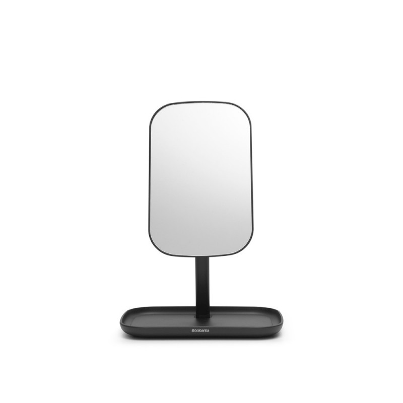 Огледало с поставка за принадлежности Brabantia ReNew 1004184, 28.3х20х12.6 см, Неплъзгаща се основа, 360° регулиране, Тъмносив