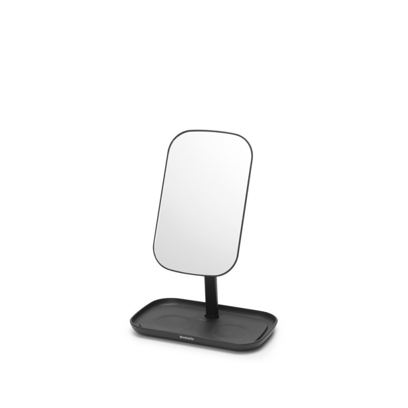 Огледало с поставка за принадлежности Brabantia ReNew 1004184, 28.3х20х12.6 см, Неплъзгаща се основа, 360° регулиране, Тъмносив