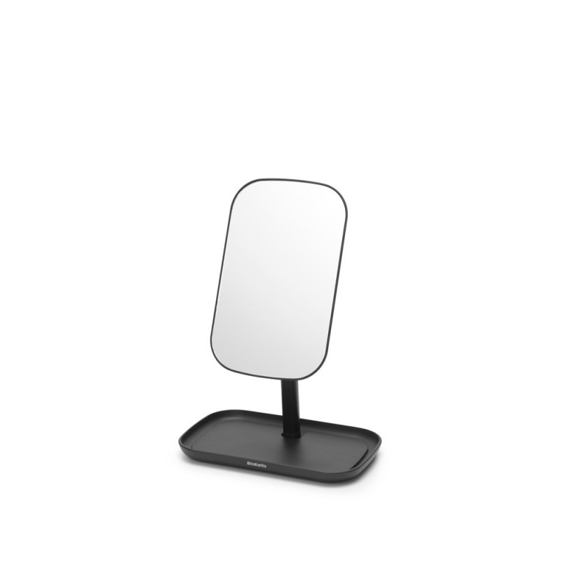 Огледало с поставка за принадлежности Brabantia ReNew 1004184, 28.3х20х12.6 см, Неплъзгаща се основа, 360° регулиране, Тъмносив