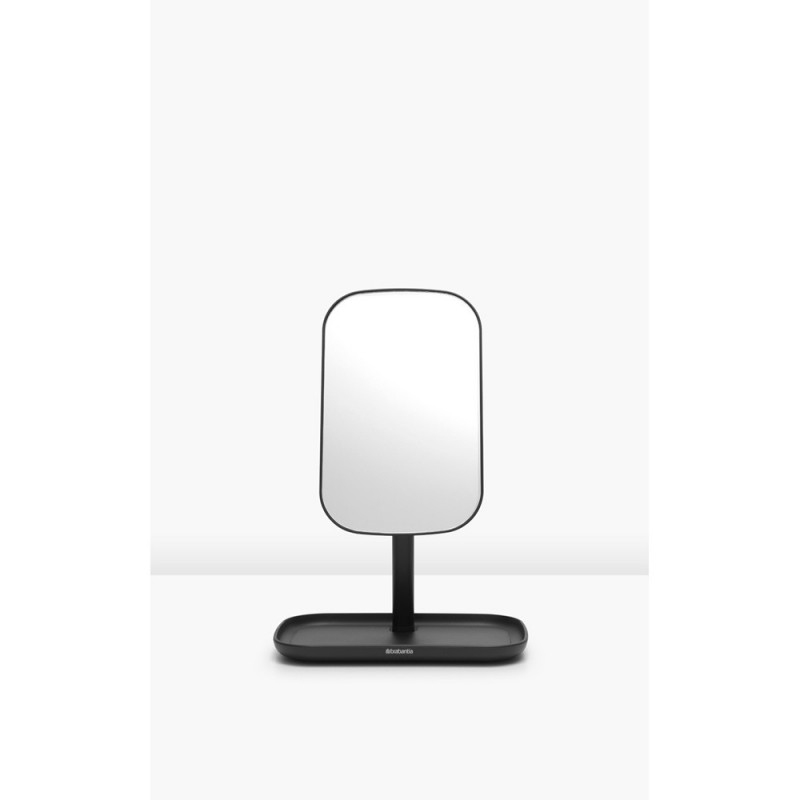 Огледало с поставка за принадлежности Brabantia ReNew 1004184, 28.3х20х12.6 см, Неплъзгаща се основа, 360° регулиране, Тъмносив