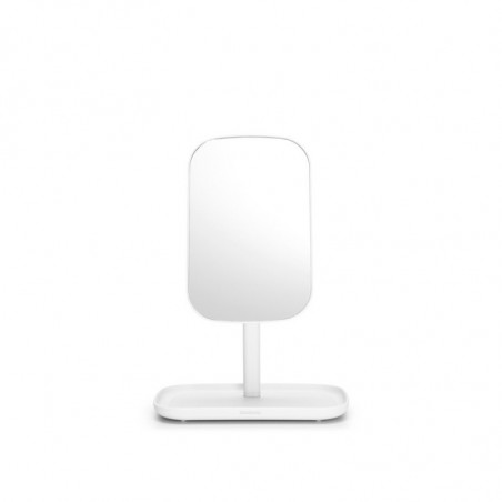 Огледало с поставка за принадлежности Brabantia ReNew 1004185, 28.3х20х12.6 см, Неплъзгаща се основа, 360° регулиране, Бял